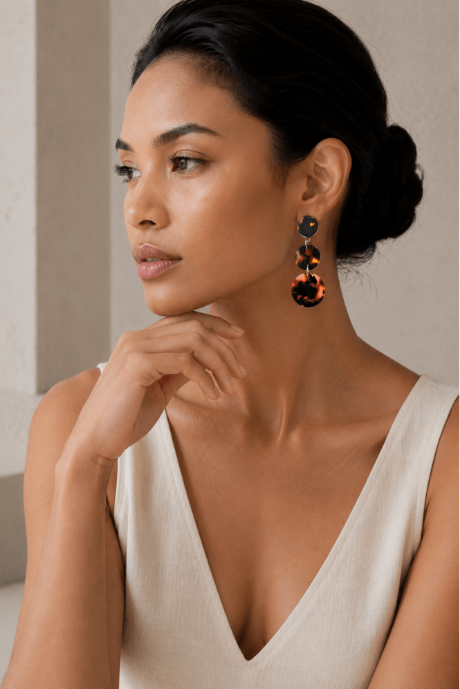 Majique London Triple Acrylic Circle Drop Earrings