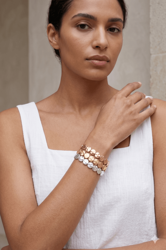 Majique London Triple Hammered Coin Stack Bracelet Set