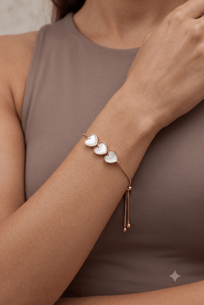 Majique London Triple Heart Mother of Pearl Slider Bracelet