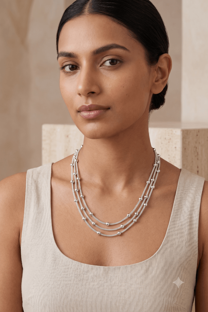 Majique London Triple Mesh Bead Necklace