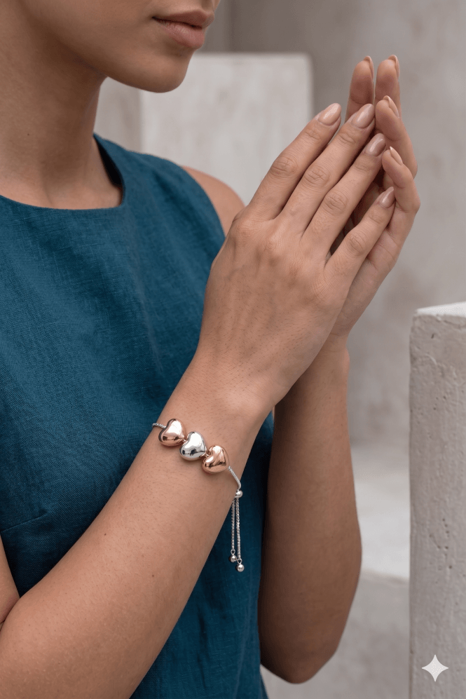 Majique London Triple Puffed Heart Drawstring Bracelet