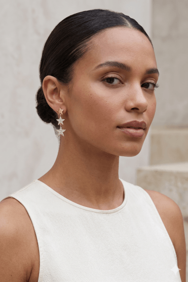 Triple Star Drop Earrings With Crystal Accent