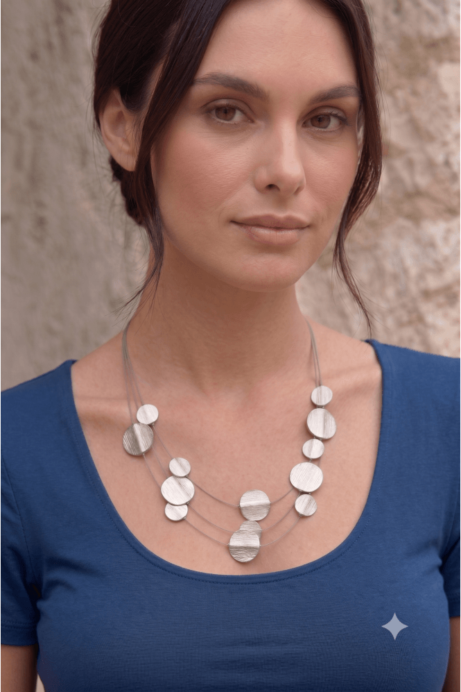 Majique London Triple Strand Wired Elegance Necklace With Textured Cast Beads