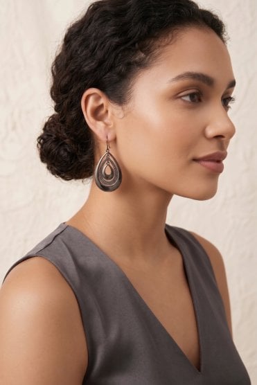 Triple Teardrop Hematite Fish Hook Earrings