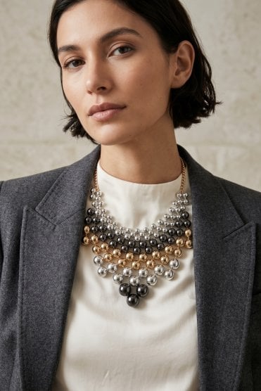 Tritone Bold Beaded Statement Necklace