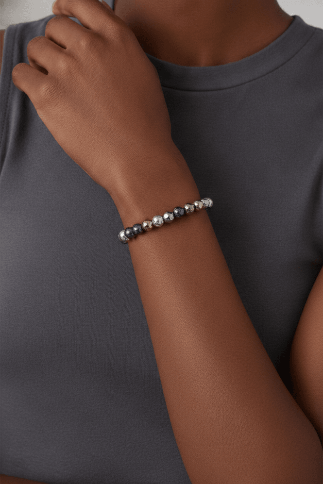 Majique London Tritone Hammered Bead Stretch Bracelet