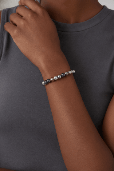Tritone Hammered Bead Stretch Bracelet