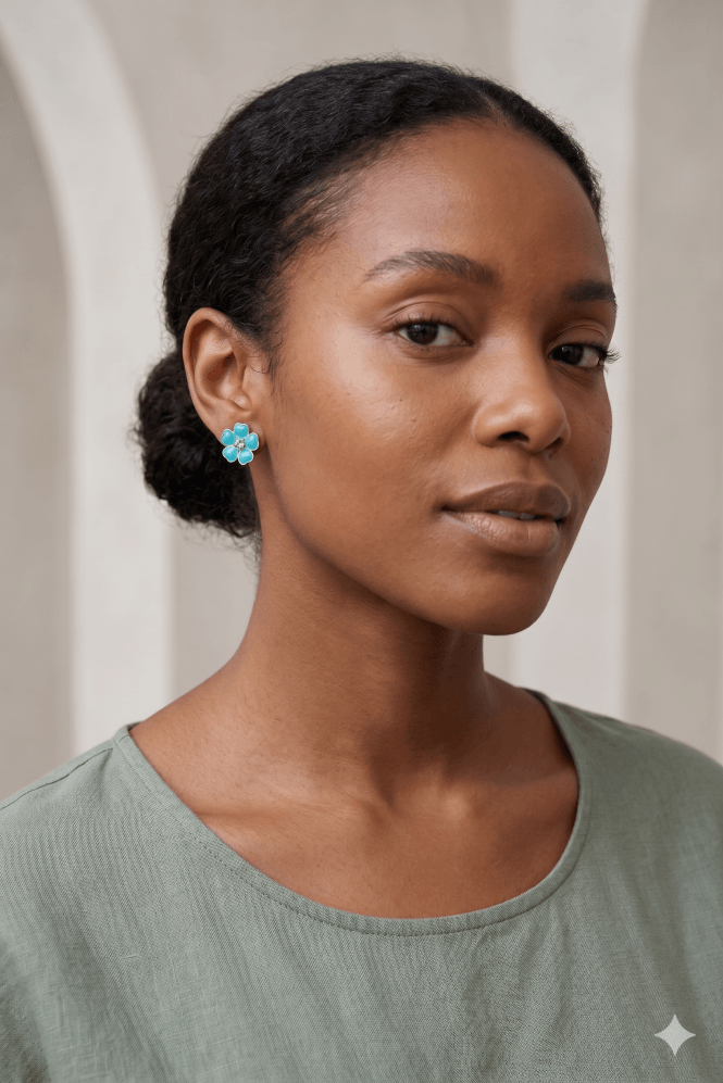 Majique London Turquoise Crystal Daisy Drop Earring