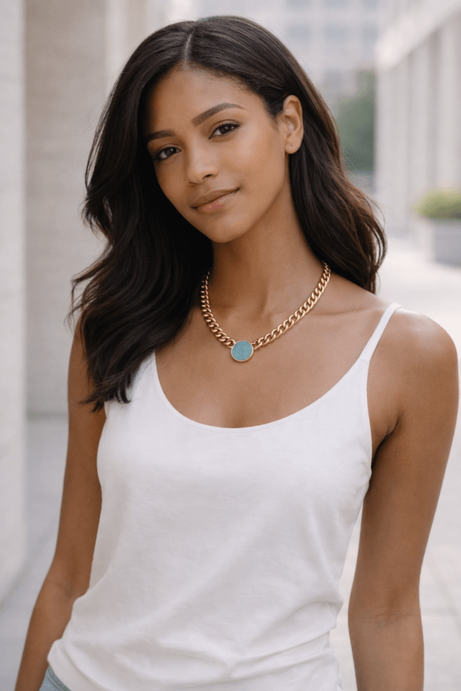 Majique London Turquoise Glow Chunky Gold Necklace