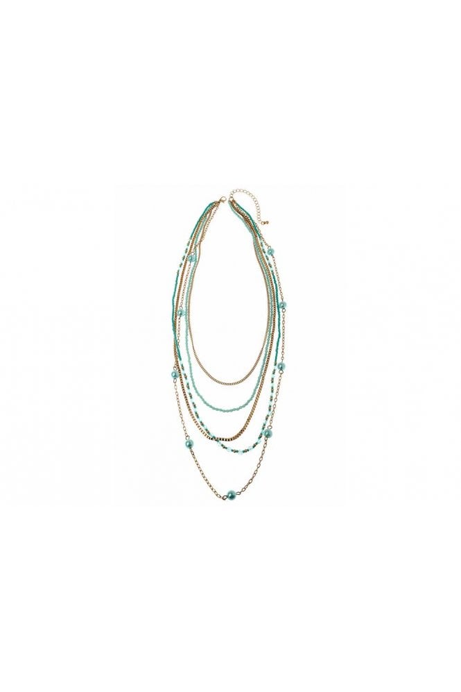 Majique London Turquoise Layered Gold Bead Necklace