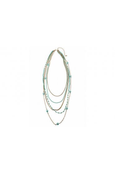 Turquoise Layered Gold Bead Necklace