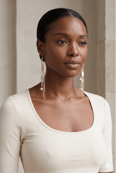 Two Tone Charm Fish Hook Chain Drop Earrings