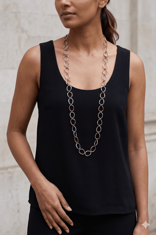 Majique London Urban Chic Dual Tone Irregular Hoops Long Necklace