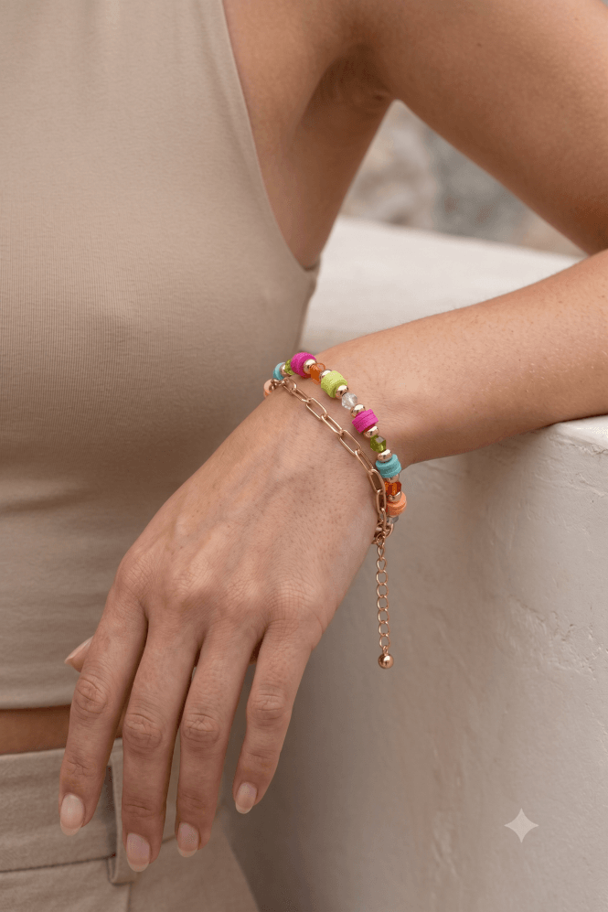 Majique London Urban Chic Gold Chain Bracelet With Colour Splash Beads