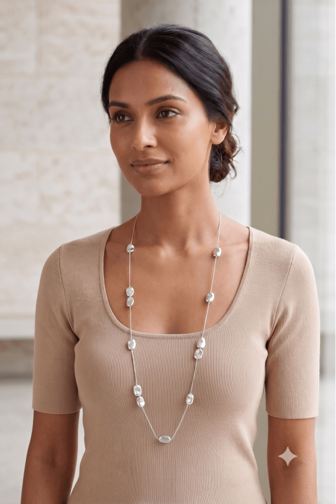 Majique London Urban Chic Hammered Pebble Long Necklace