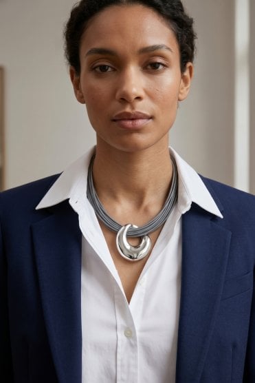 Urban Chic Multi Strand Leather Necklace with Large Doughnut Pendant