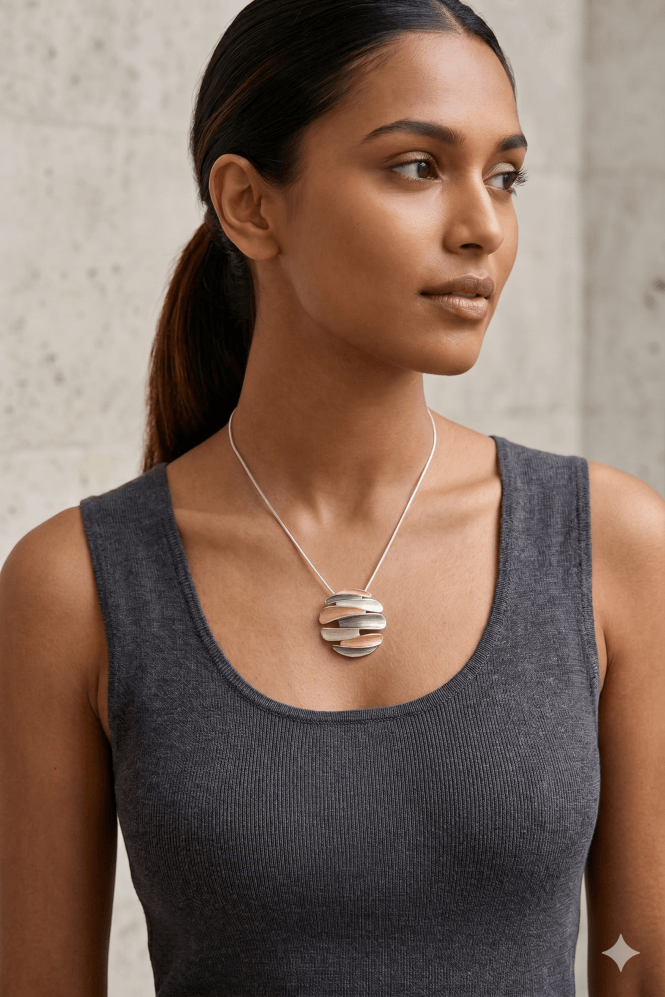 Majique London Urban Chic Tritone Round Pendant Snake Chain Necklace