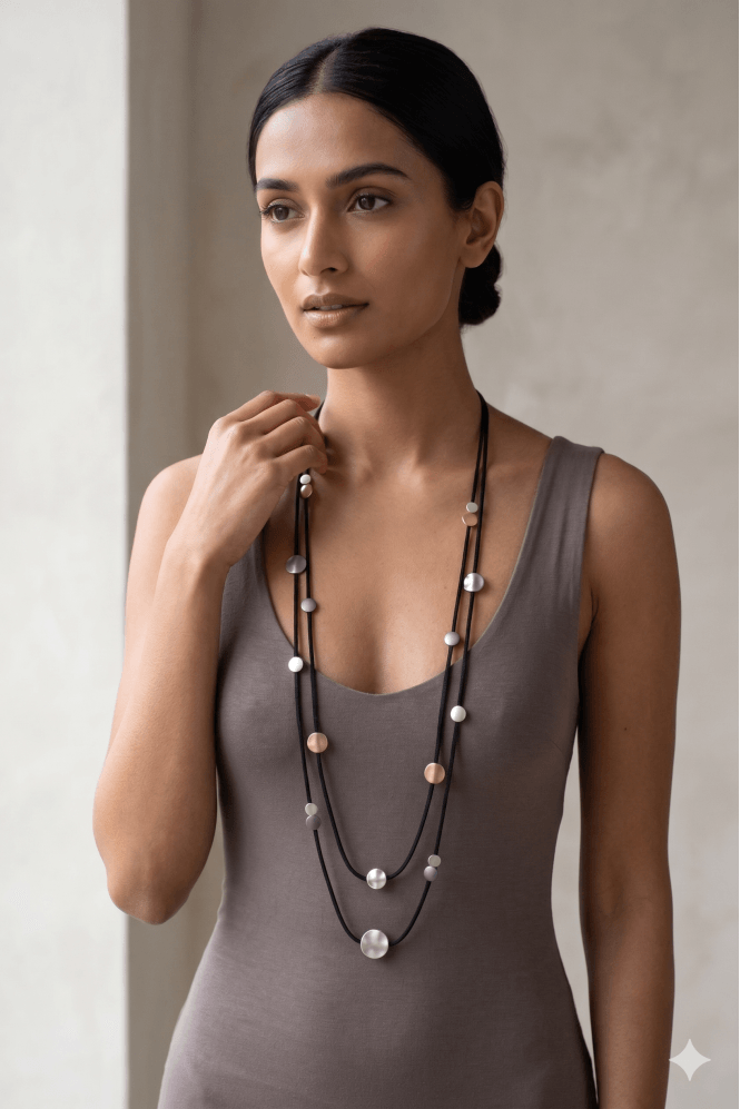 Majique London Urban Edge Dual Strand Cord Necklace With Hammered Disc