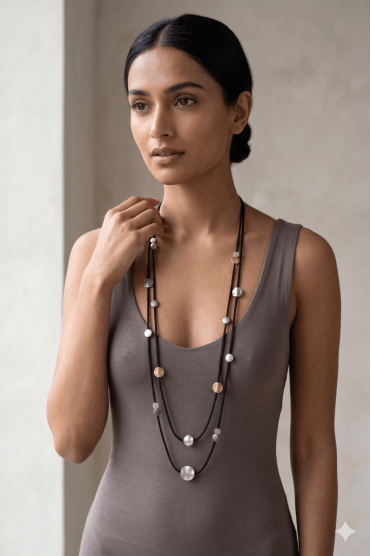 Urban Edge Dual Strand Cord Necklace With Hammered Disc