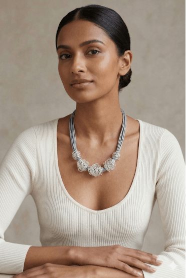 Urban Edge Leather Multi Strand Necklace With Wire Balls