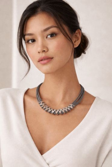 Urban Edge Leather Necklace With Magnetic Clasp & Two Tone Zigzag Pendant