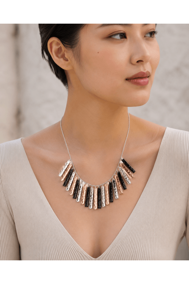 Majique London Urban Fusion Silver Necklace With Worn Rectangular Bar Drop