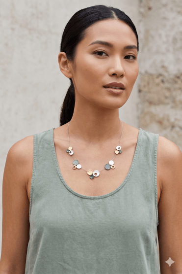 Urban Fusion Tritone Textured Disc Cable Necklace