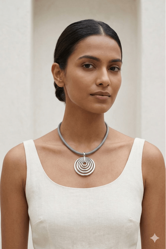 Majique London Urban Grey Circle Pendant Necklace With Magnetic Clasp