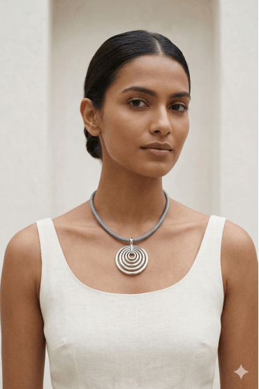 Urban Grey Circle Pendant Necklace With Magnetic Clasp