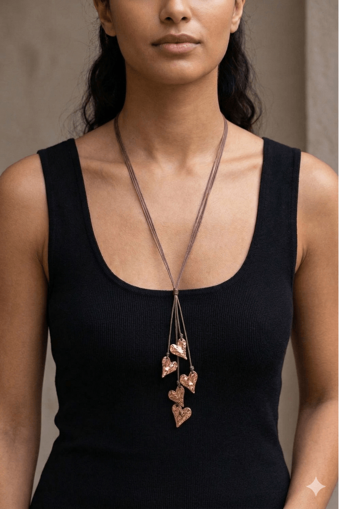 Majique London Urban Heartbeat Leather Multi Row Necklace