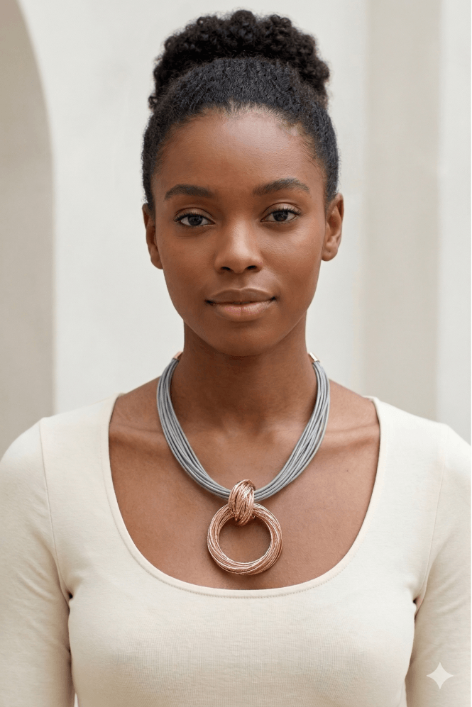 Majique London Urban Layered Leather Necklace With Oversized Ring Pendant