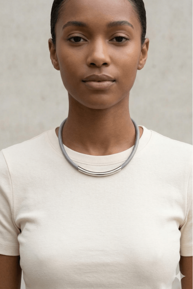 Majique London Urban Luxe Grey PU Leather Magnetic Necklace With Tube Accent