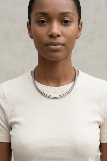 Urban Luxe Grey PU Leather Magnetic Necklace With Tube Accent