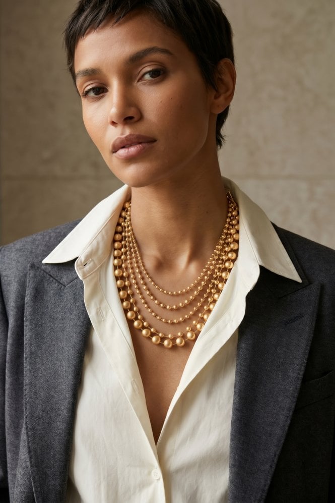 Majique London Urban Luxe Layers Multi Row T Bar Necklace With CC Beads And Steel Balls