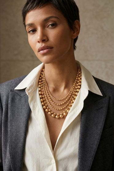 Urban Luxe Layers Multi Row T Bar Necklace With CC Beads And Steel Balls