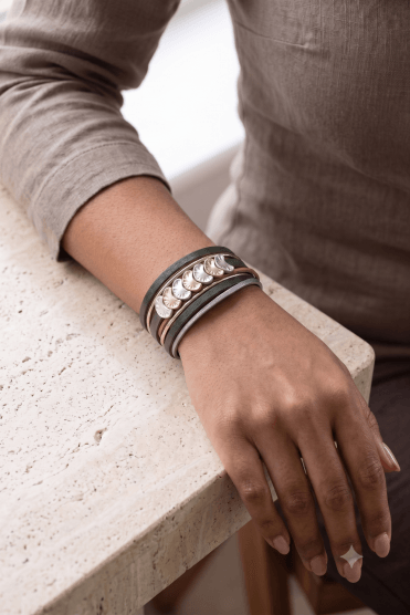 Urban Luxe Leather Bracelet With Silver & Rose Gold Beads