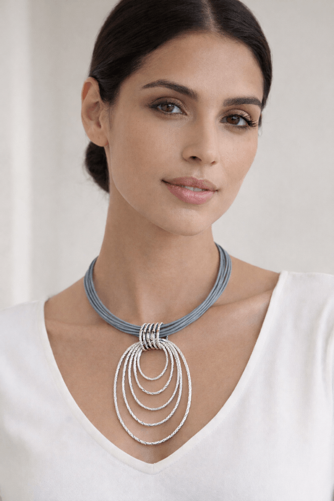 Majique London Urban Luxe Multi Strand Leather Necklace With Graduated Oval Rings