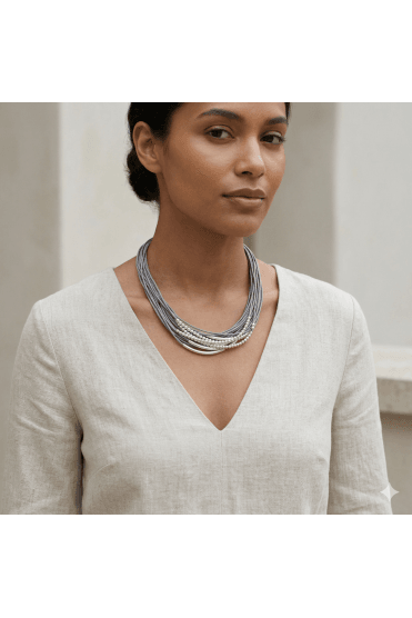 Urban Luxe Multi Strand Leather Necklace With Tubes