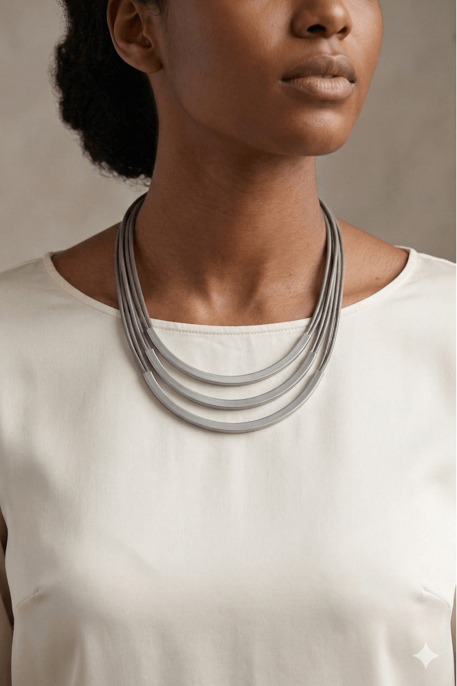 Majique London Urban Luxe Triple Layer Leather Necklace With Tube Accents