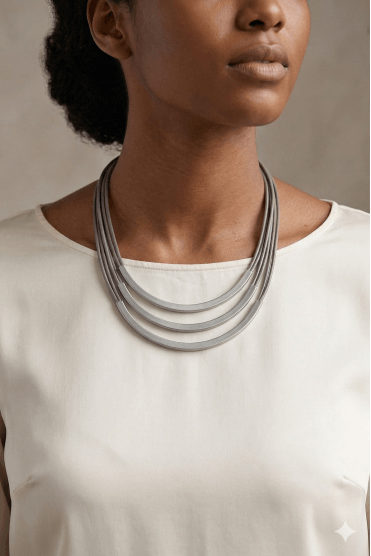 Urban Luxe Triple Layer Leather Necklace With Tube Accents