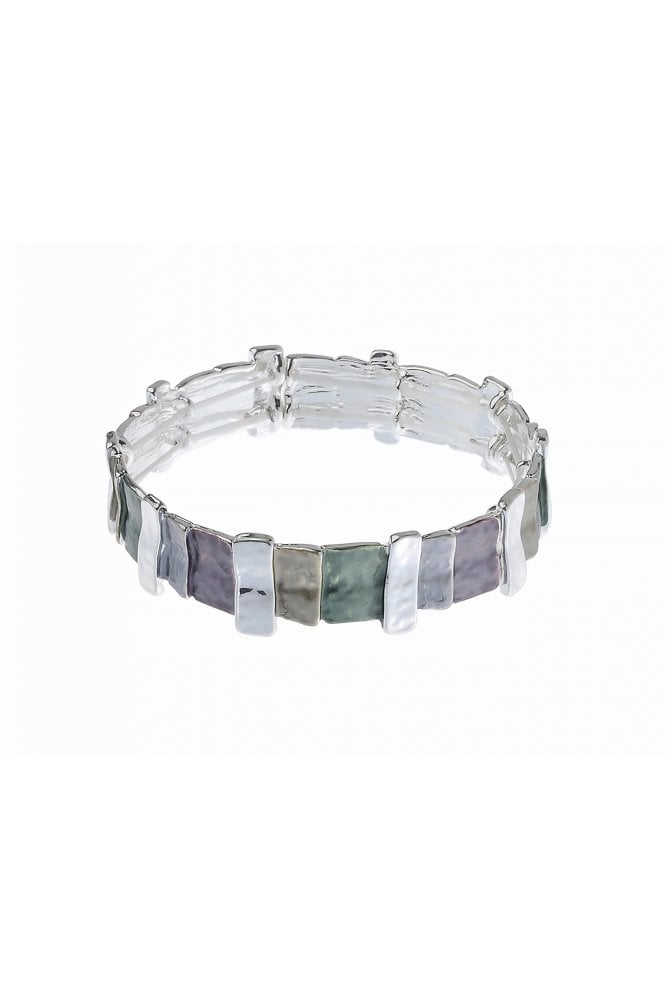 Majique London Urban Mosaic Radiance Silver Stretch Bracelet With Multicolour Rectangles