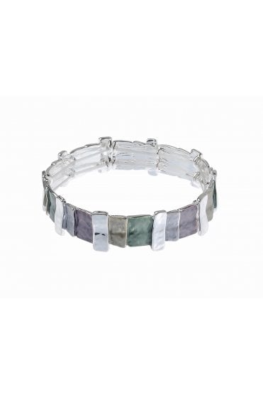 Urban Mosaic Radiance Silver Stretch Bracelet With Multicolour Rectangles