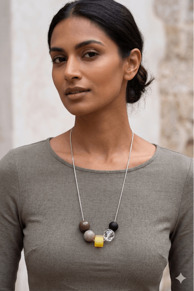 Majique London Urban Silver Serpent Chain Necklace With Chic Plastic Beads