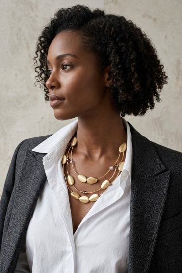 Urban Triple Layered Cable Chain Necklace with Tubular and CCB Beads