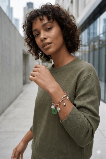 Verdant Clover Harmony T Bar Chain Bracelet With Multi Charms