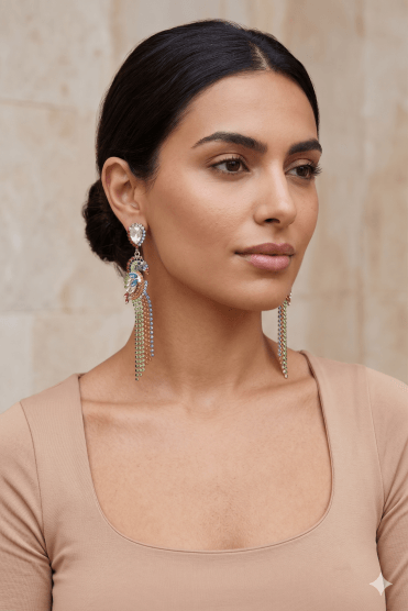 Vibrant Crystal Parrot Dangle Earring