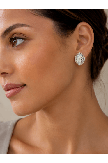 Vintage Chic Rhodium Cameo Clip On Earring