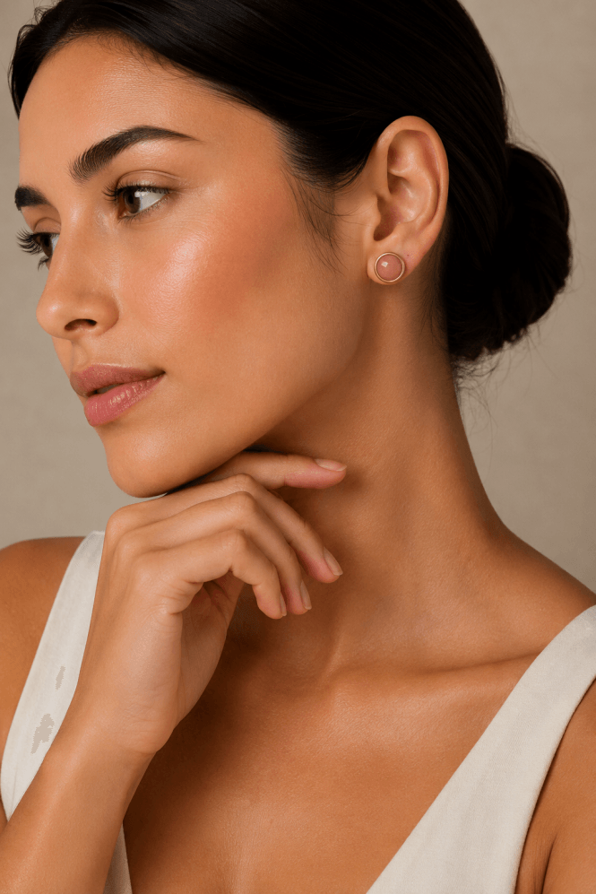 Majique London Vintage Gold Round Stud Earring with Epoxy Stone