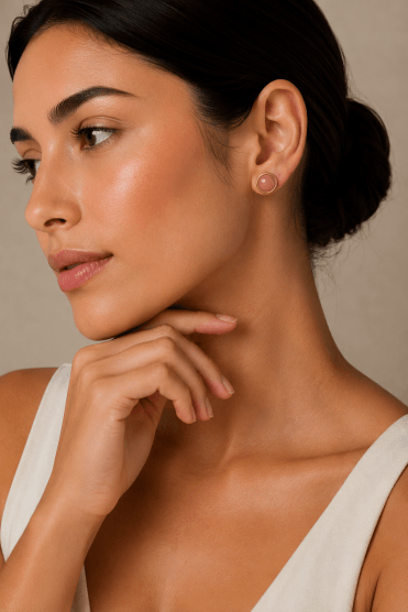 Vintage Gold Round Stud Earring with Epoxy Stone