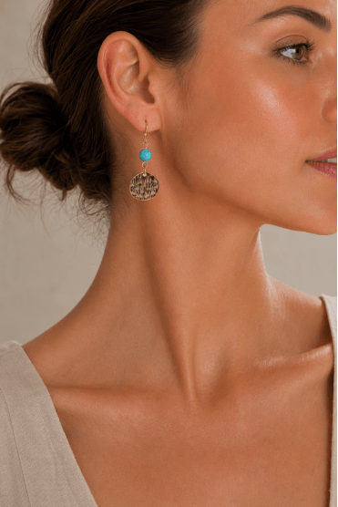 Vintage Gold Turquoise Bead Fish Hook Earring